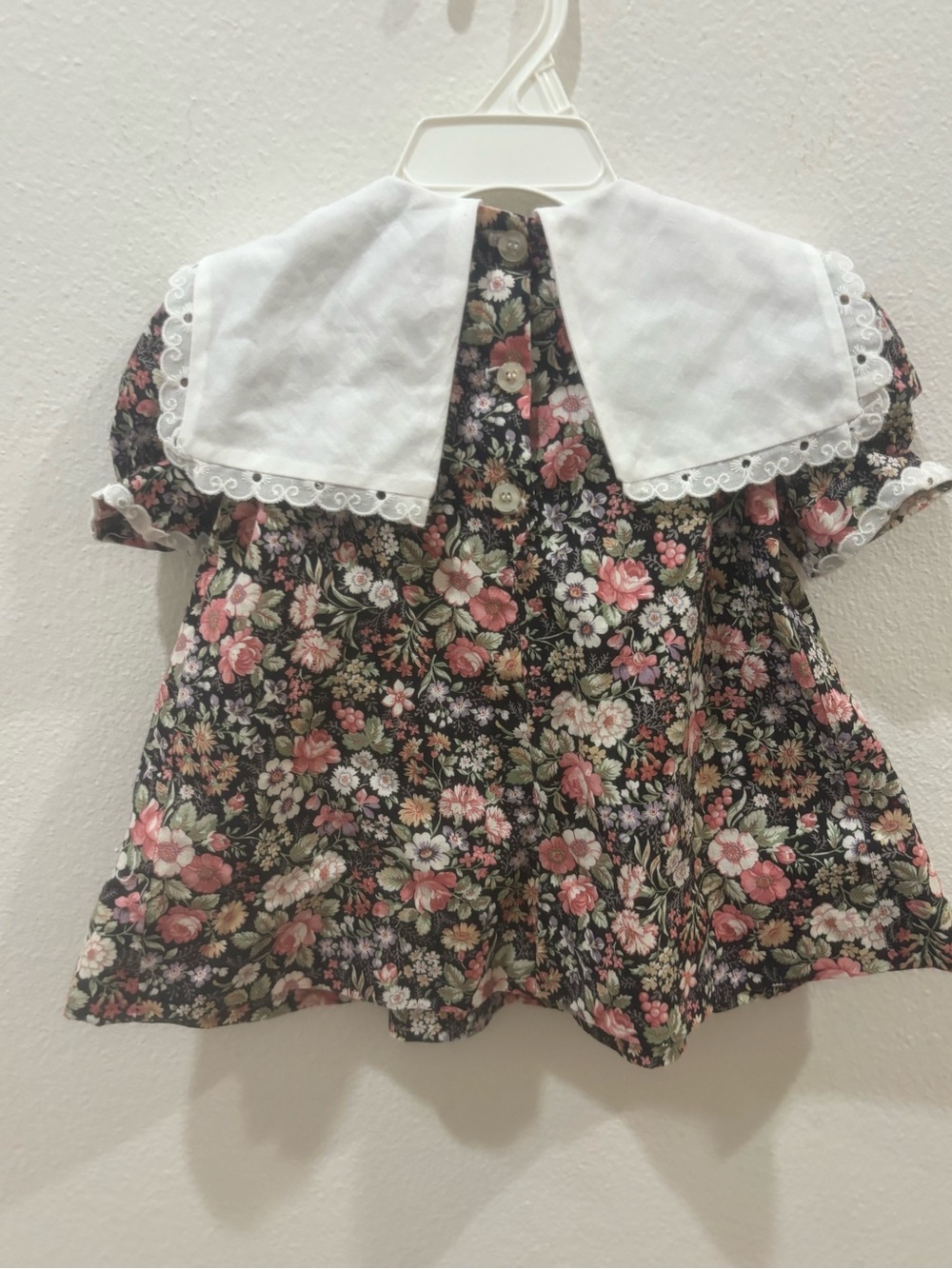 Handmade Vintage Floral Prairie Dress Cottagecore Peter Pan Collar 12-18 month - Picture 5 of 7
